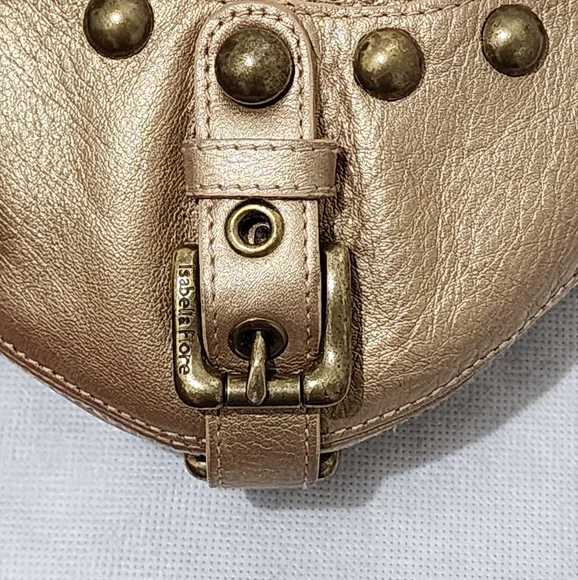 Isabella Fiore Whisplash Audra Studded Gold Leather Hobo Bag